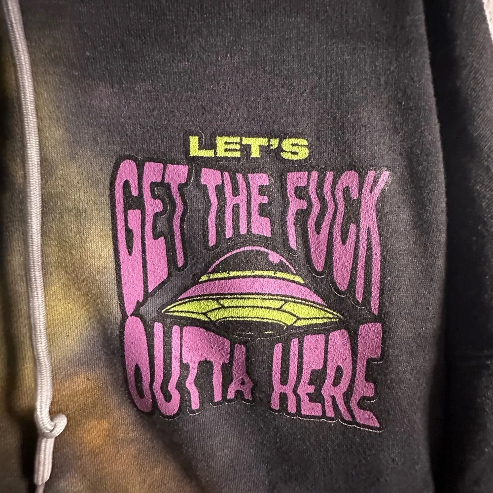 Tie-Dye Pink & Black Graphic Hoodie - Let's Get Outta Here